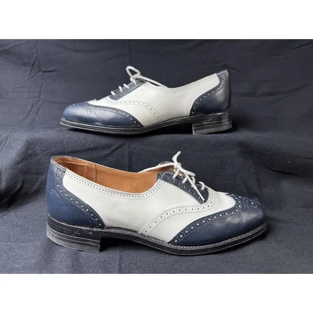 British Isles Collection Men's Brogue Shoes Black White Leather Size 7.5 - Picture 1 of 8